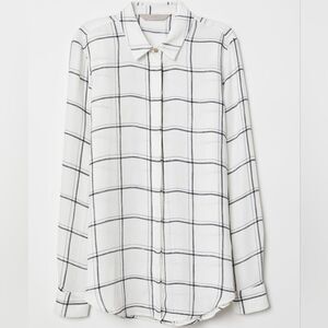 ☔️🩵H&M Ivory & Gray Windowpane Buttoned Front Long Sleeve Top Size 4